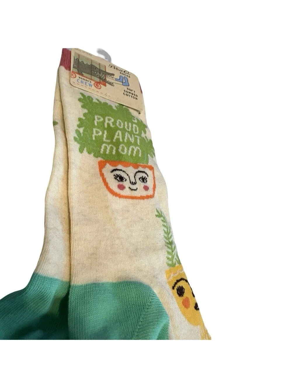 Blue Q Socks Proud Plant Mom Women's Crew Socks Sz 5-10 BNWT Soft Combed Cotton